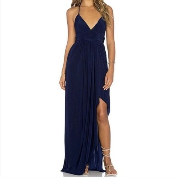 Misa Los Angeles Navy Ever Maxi Dress Leg
Slit Revolve Halter Size Medium - Picture 1 of 11